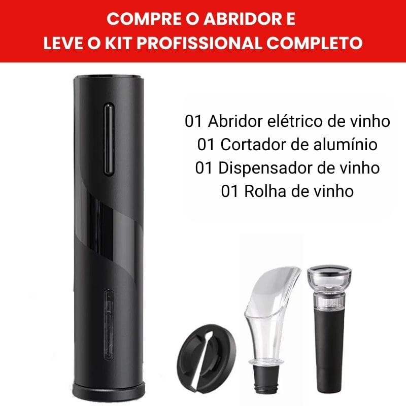 Abridor de Vinho Elétrico - Kit Profissional de BRINDE Abridor de vinho - Acessorio 009 Empório Lojas 