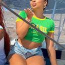 Camisa Feminina Brasil Verde com Gola Amarela – Estilo Torcedora Empório Lojas 