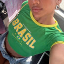 Baby Look Feminina Brasil Verde com Gola Amarela – Estilo Torcedora Empório Lojas 