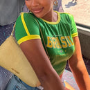 Camisa Feminina Brasil Verde com Gola Amarela – Estilo Torcedora Empório Lojas 