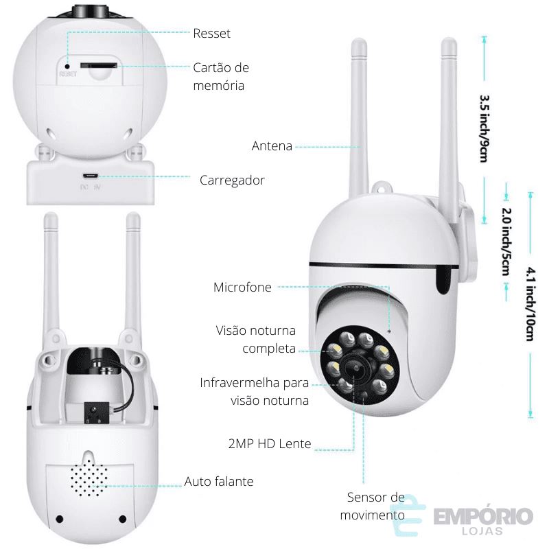 Câmera de Segurança Full HD - Sem Fio Rastreamento Humano Áudio Bilateral Camera de Segurança - - Eletronico 002 Empório Lojas 