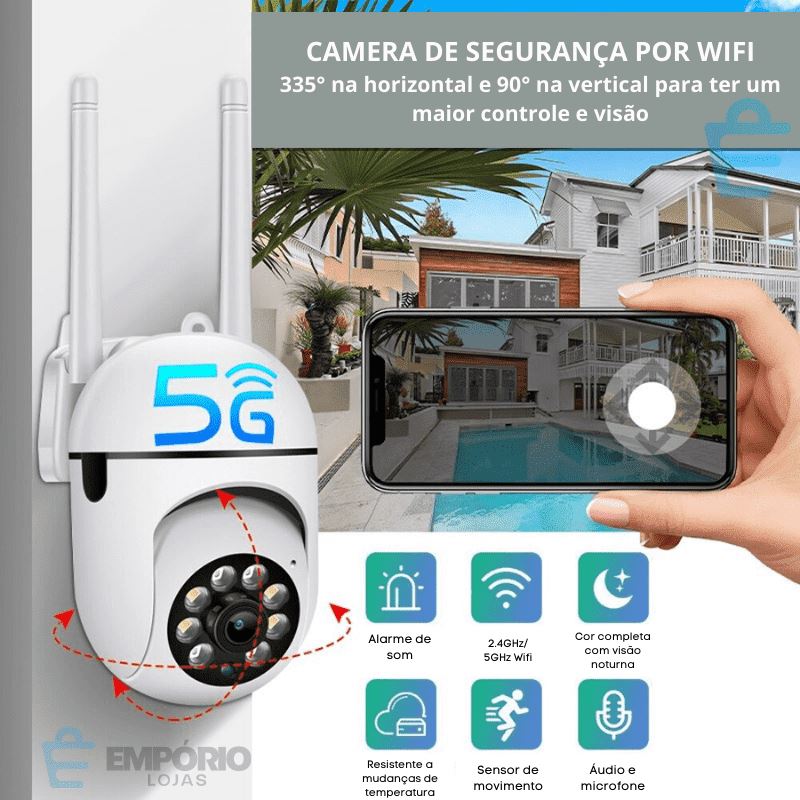 Câmera de Segurança Full HD - Sem Fio Rastreamento Humano Áudio Bilateral Camera de Segurança - - Eletronico 002 Empório Lojas 