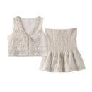 Fashion Sequined Cardigan Skirt Suits Women Elegant Shinny Sleeveless Single Button Female Tank Sets Zipped Skirts 2024 New Sets Empório Lojas suits S 